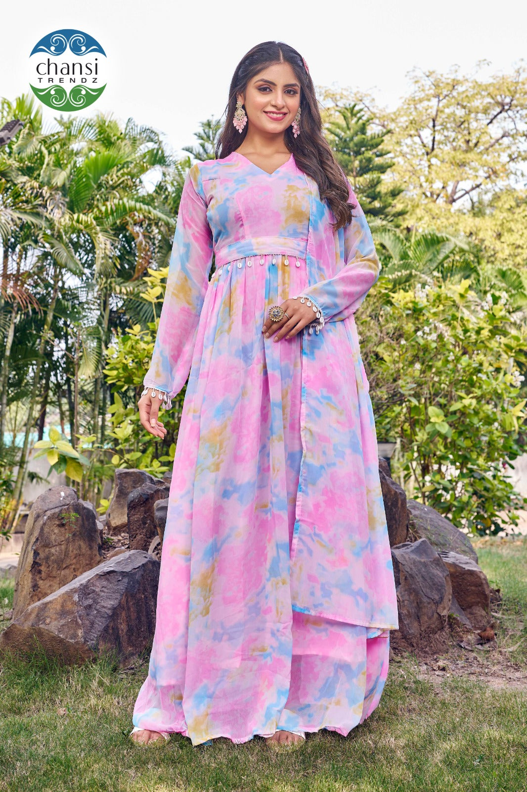 Ct-57B Aakarshini Chansi Trendz Georgette Gown Dupatta Set