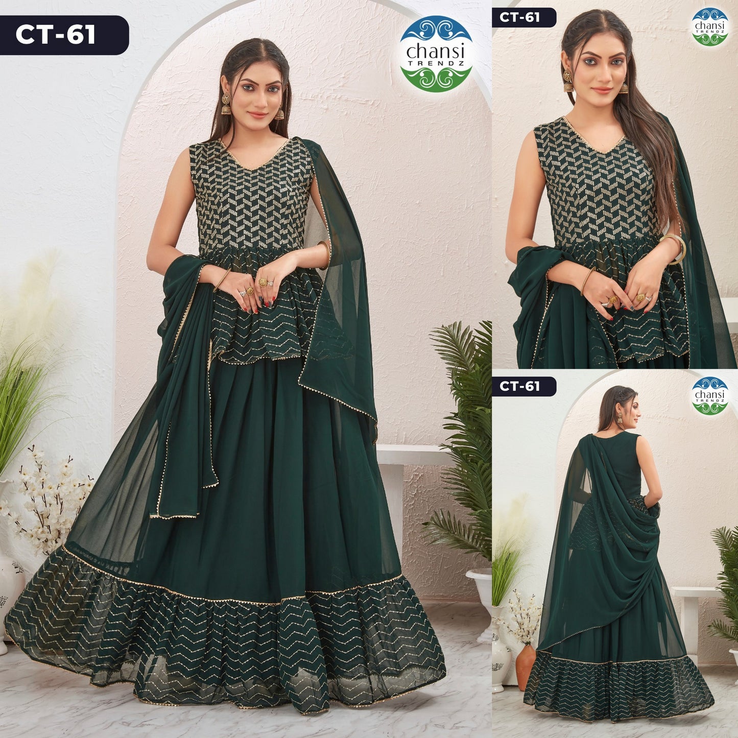 Ct-61 Chansi Trendz Dupatta Peplum Top Skirt