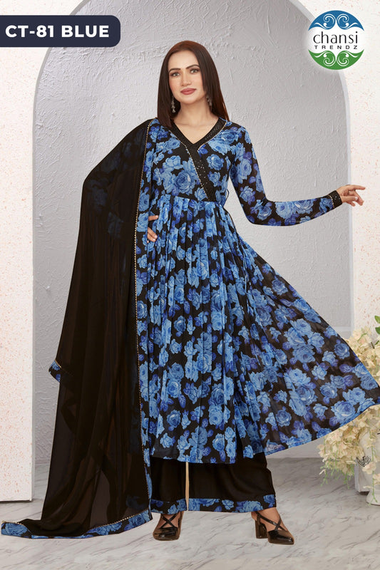 Ct-81 Blue Colors Chansi Trendz Georgette Readymade Suits