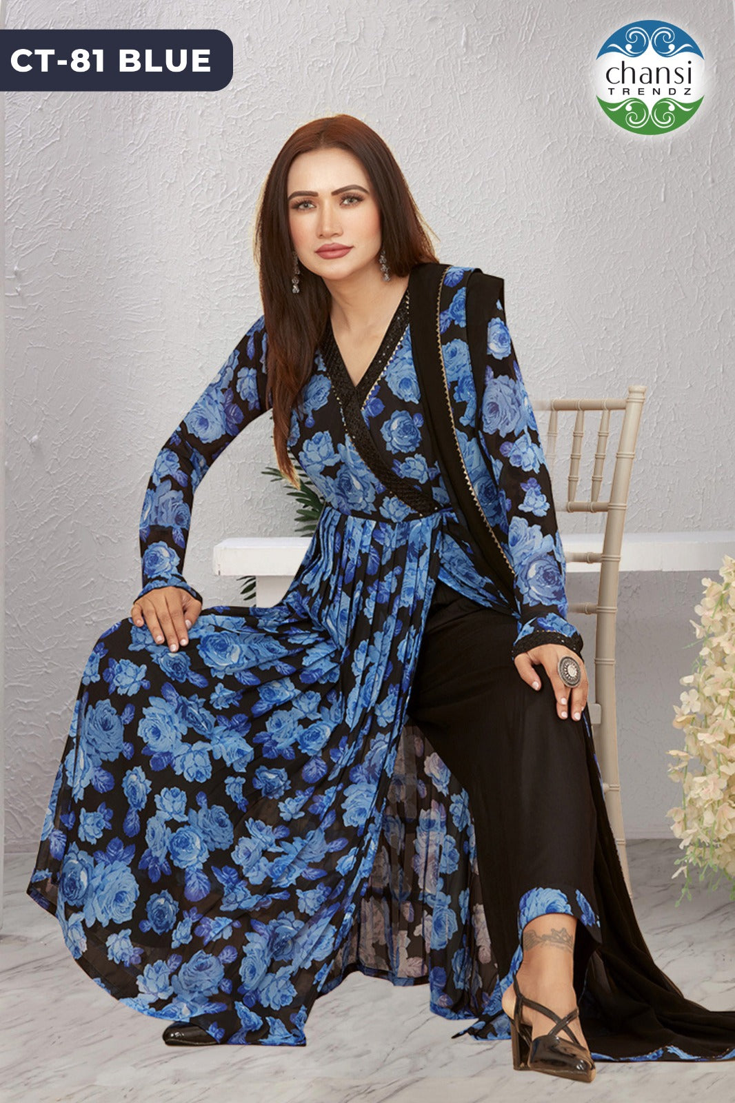 Ct-81 Blue Colors Chansi Trendz Georgette Readymade Suits