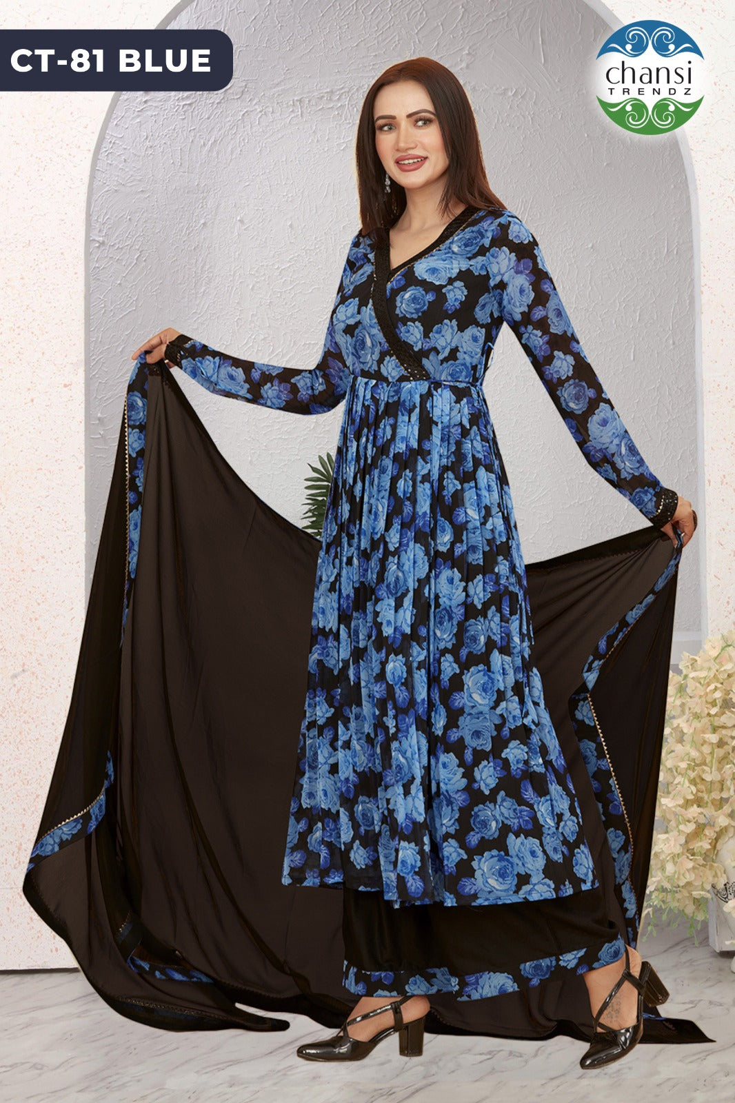Ct-81 Blue Colors Chansi Trendz Georgette Readymade Suits