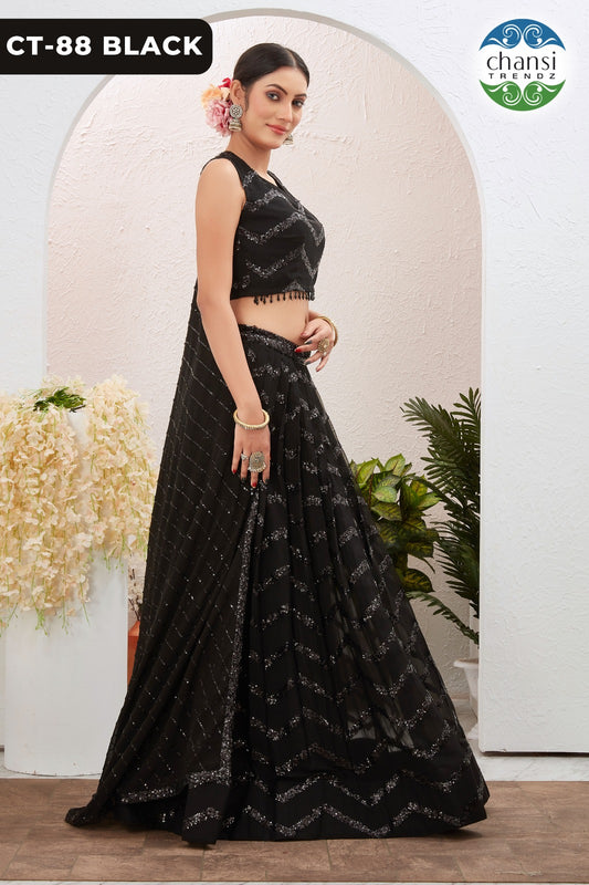 Ct-88 Black Chansi Trendz Georgette Readymade Lehenga Choli