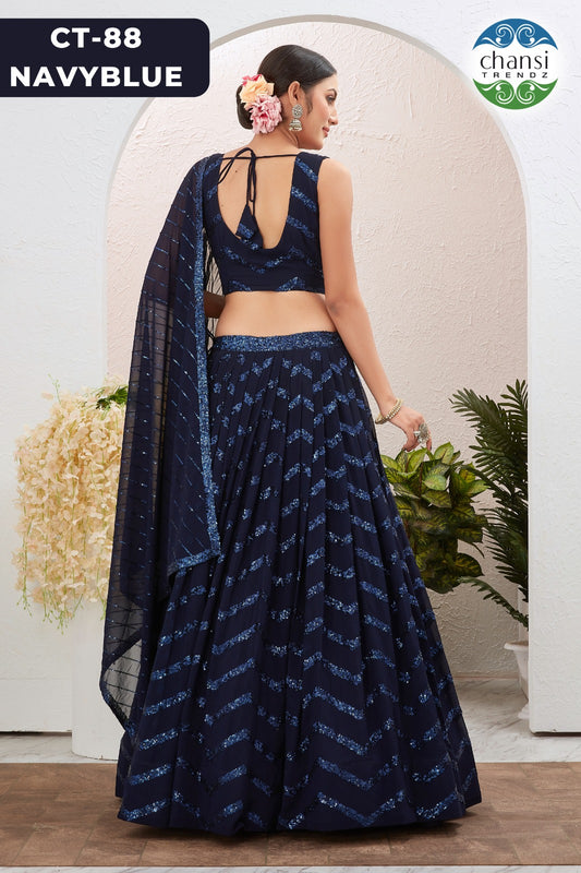 Ct-88 Navy Blue Chansi Trendz Georgette Readymade Lehenga Choli