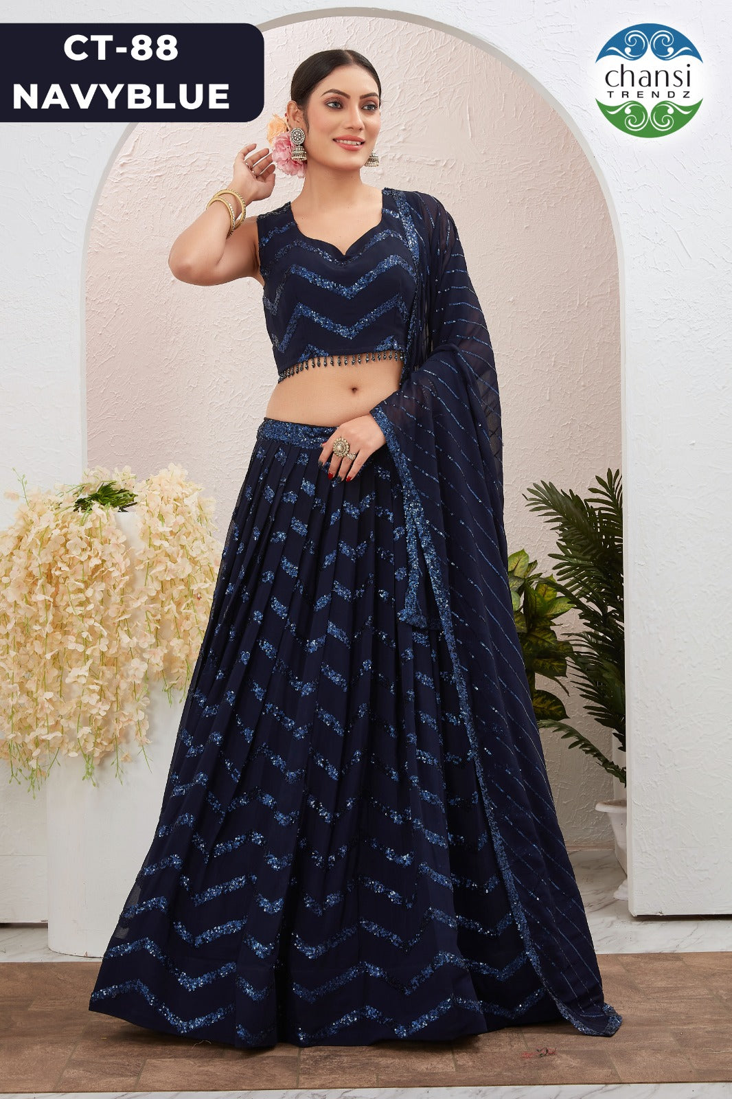 Ct-88 Navy Blue Chansi Trendz Georgette Readymade Lehenga Choli