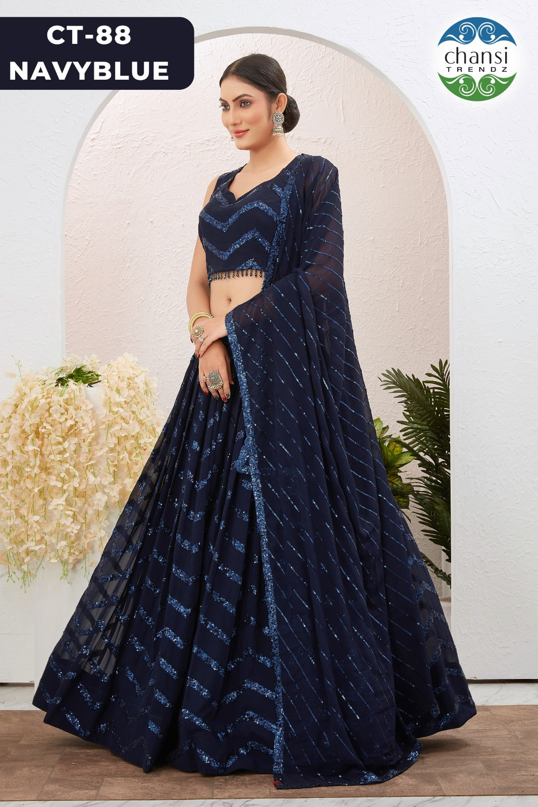 Ct-88 Navy Blue Chansi Trendz Georgette Readymade Lehenga Choli