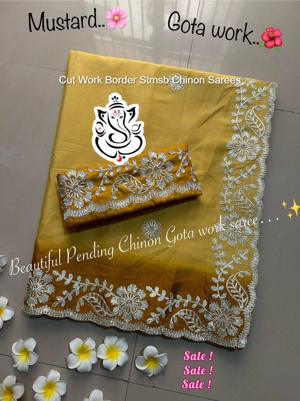 Cut Work Border Stmsb Chinon Sarees