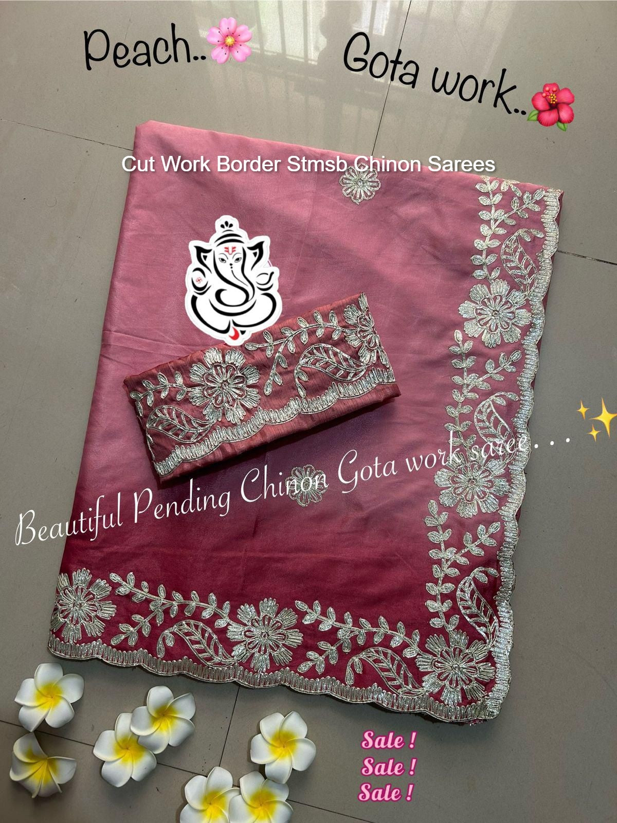 Cut Work Border Stmsb Chinon Sarees