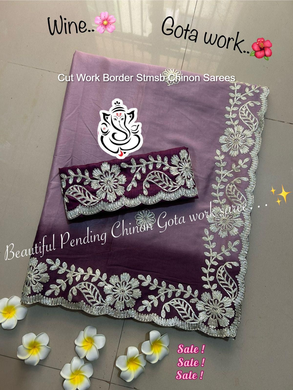 Cut Work Border Stmsb Chinon Sarees