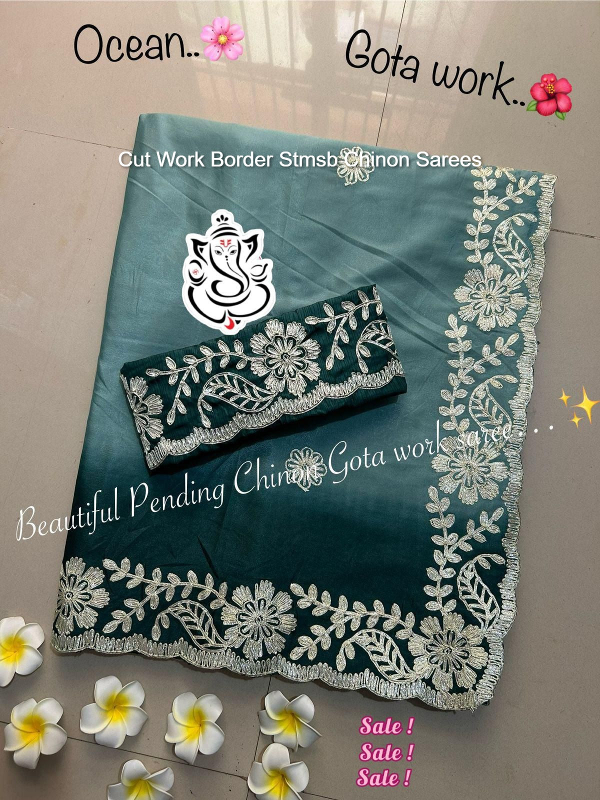 Cut Work Border Stmsb Chinon Sarees