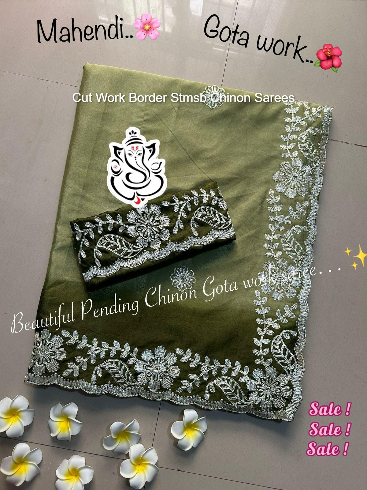 Cut Work Border Stmsb Chinon Sarees