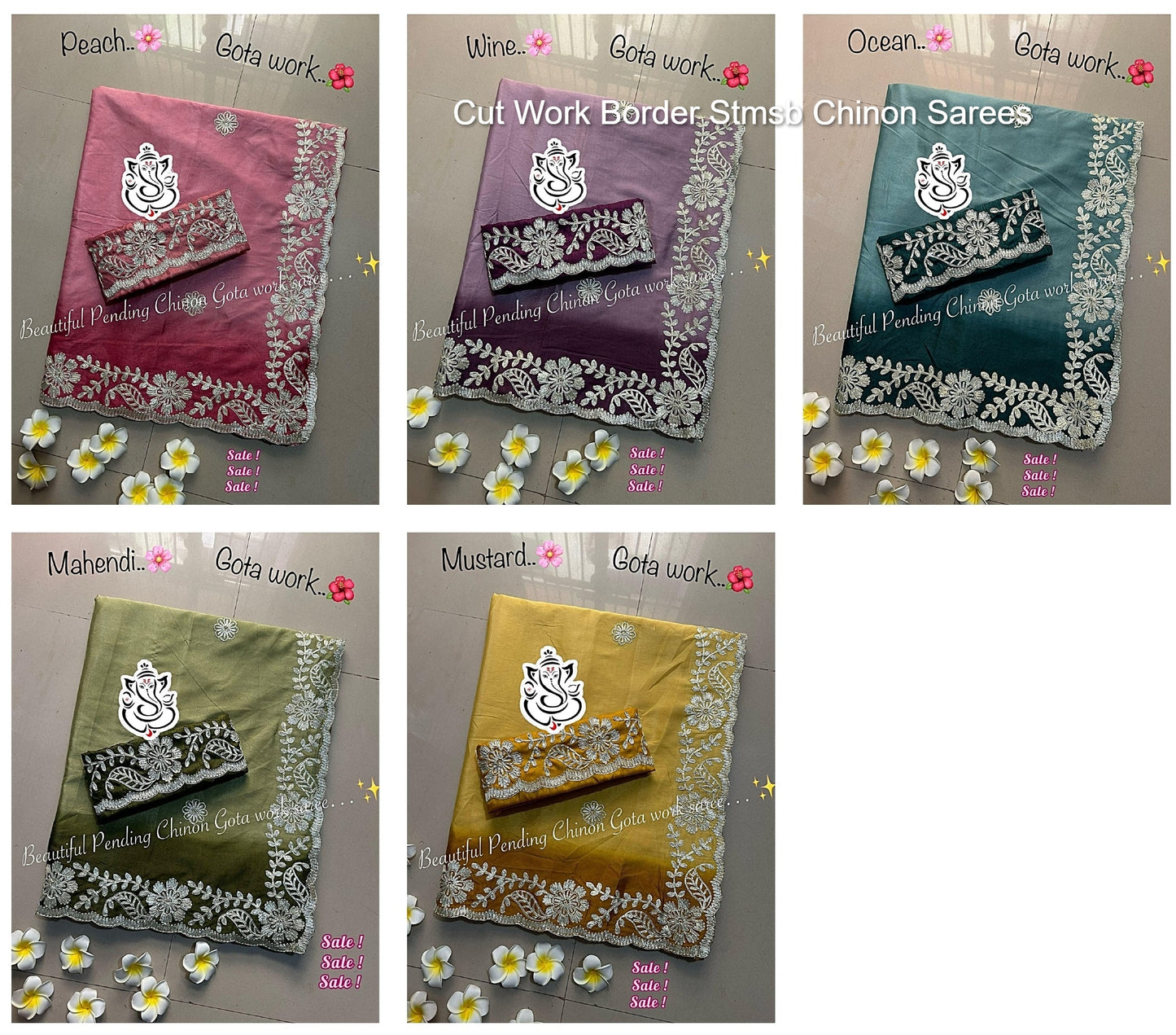 Cut Work Border Stmsb Chinon Sarees