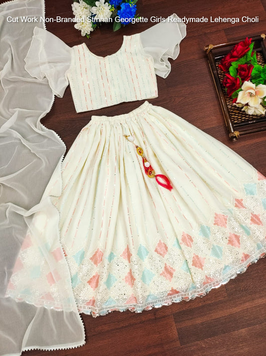 Cut Work Non-Branded Stmnan Georgette Girls Readymade Lehenga Choli