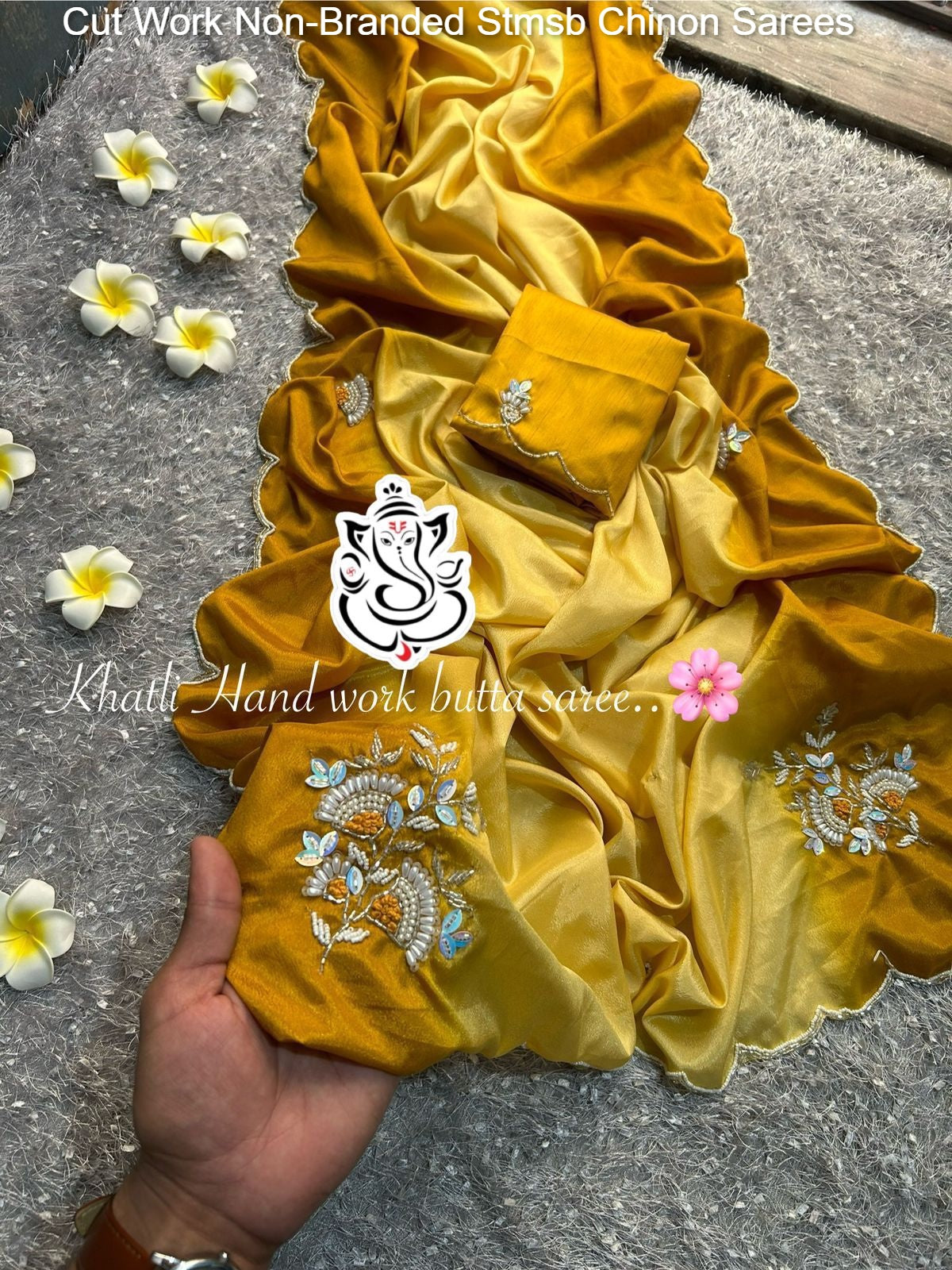 Cut Work Non-Branded Stmsb Chinon Sarees