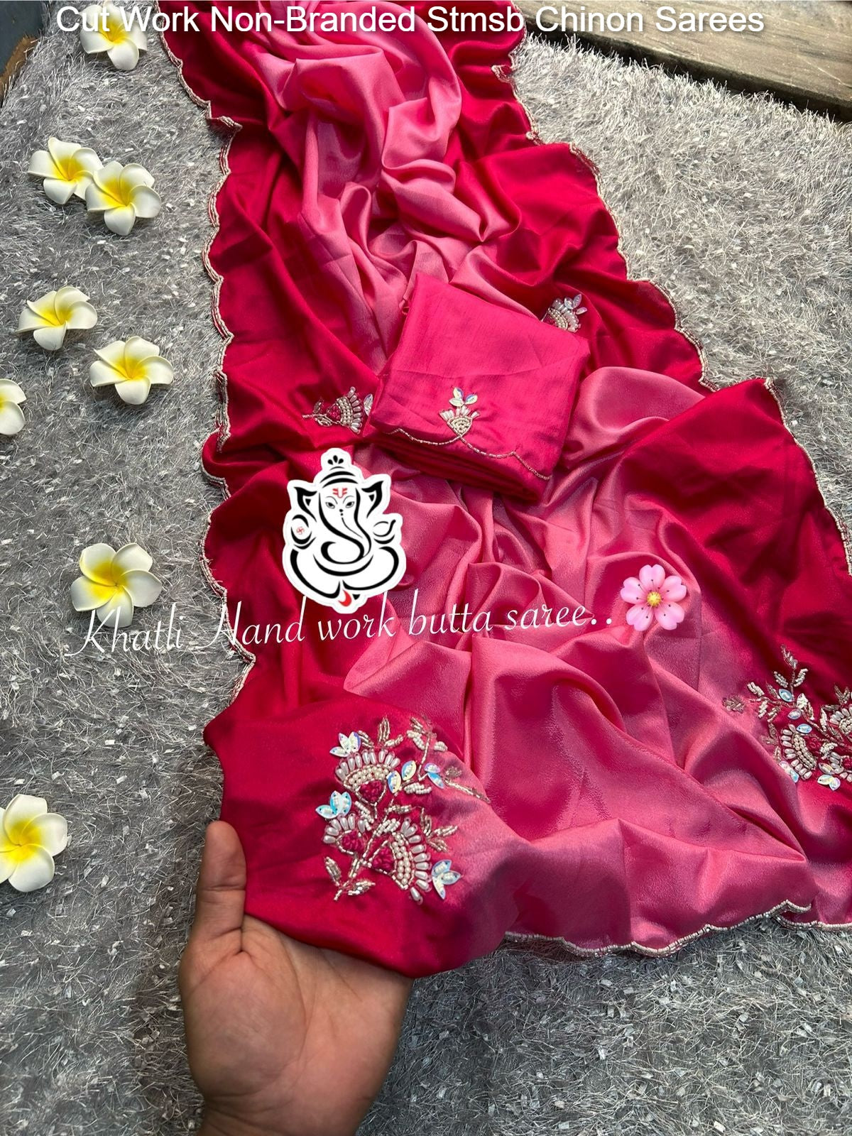 Cut Work Non-Branded Stmsb Chinon Sarees