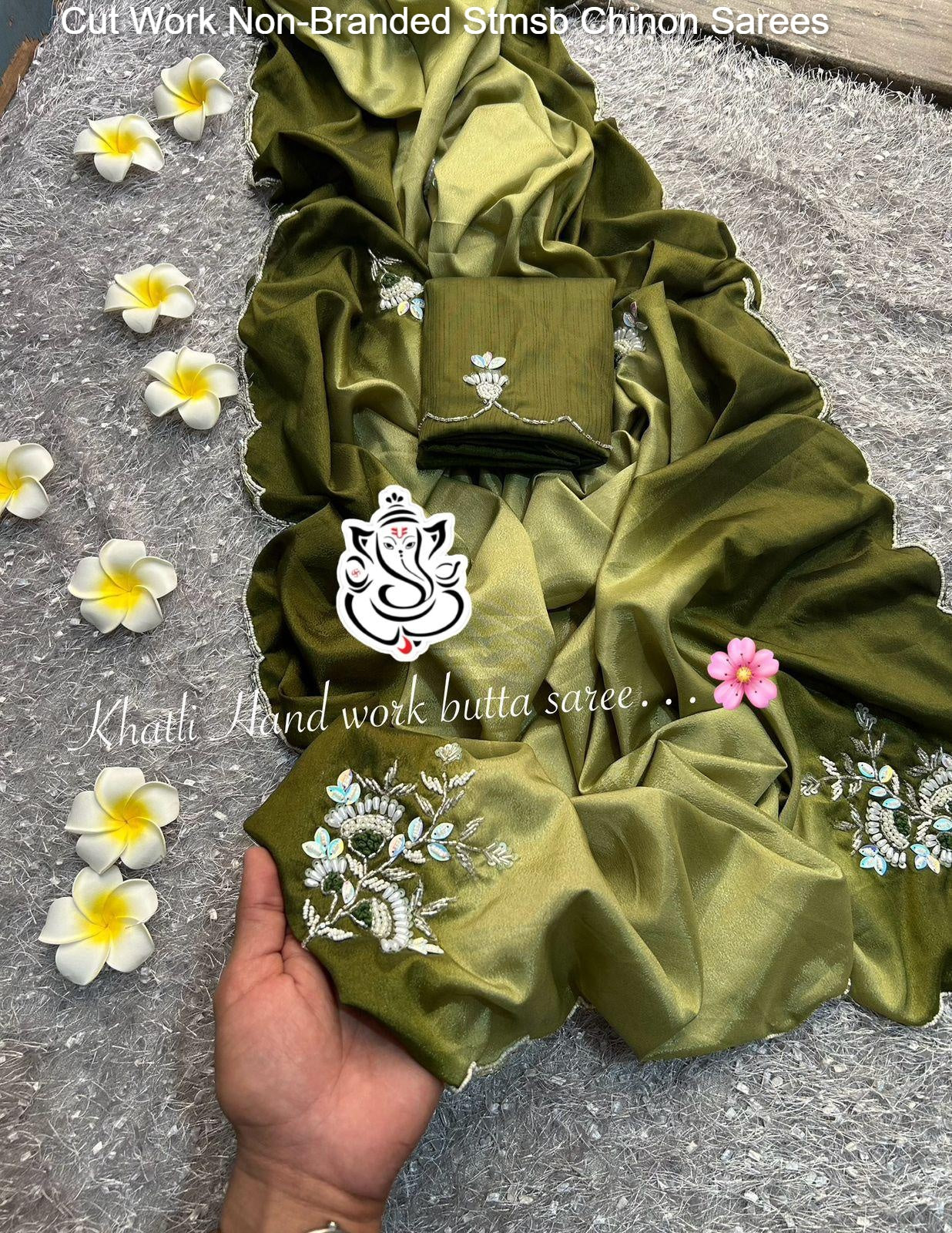 Cut Work Non-Branded Stmsb Chinon Sarees