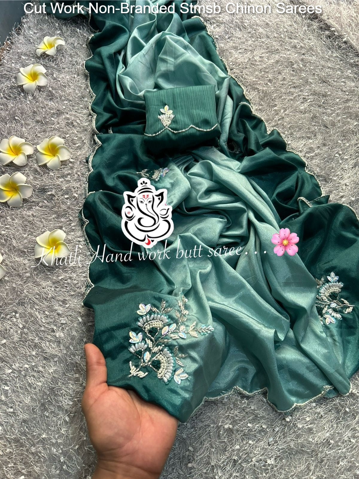 Cut Work Non-Branded Stmsb Chinon Sarees