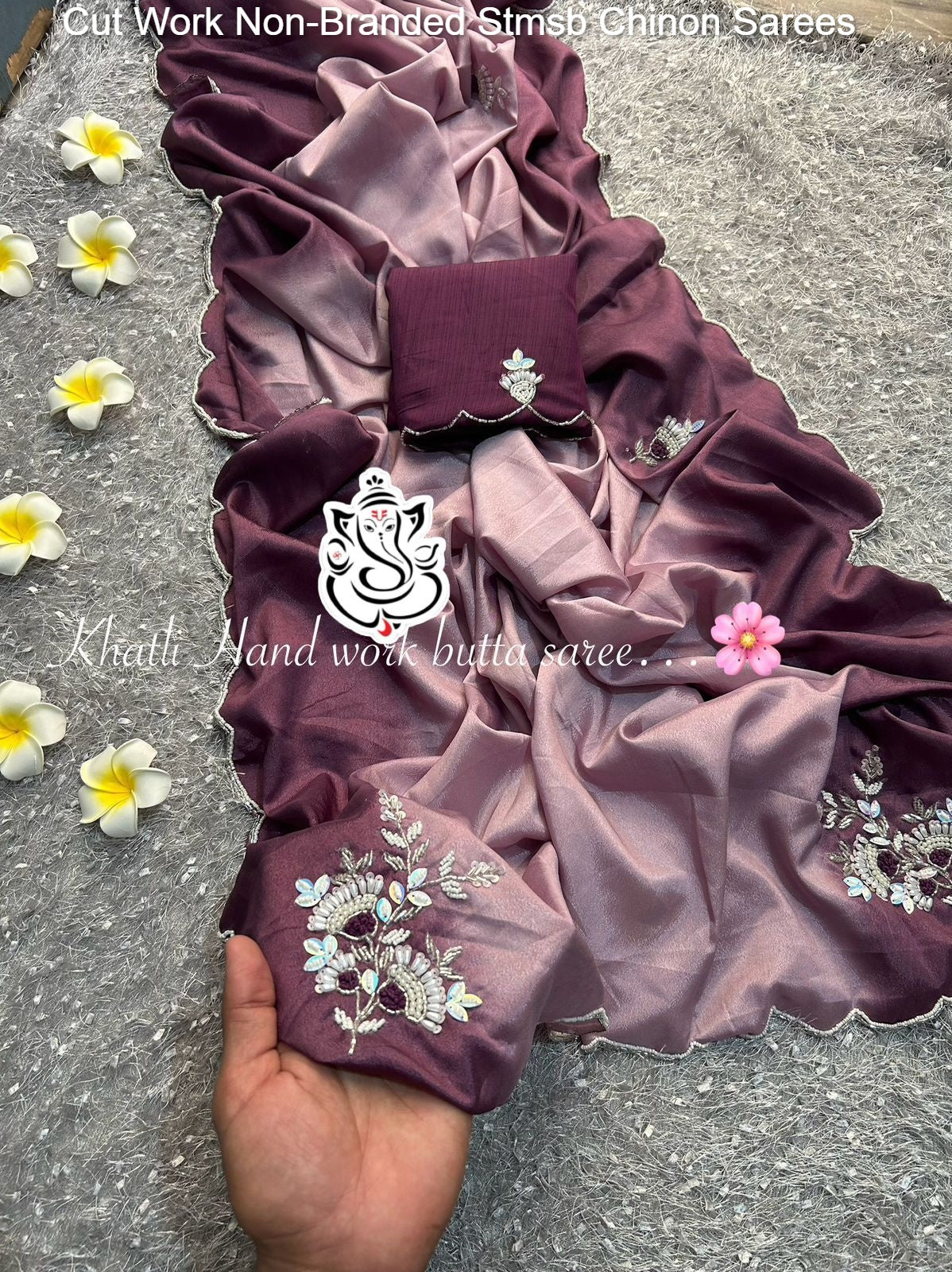 Cut Work Non-Branded Stmsb Chinon Sarees