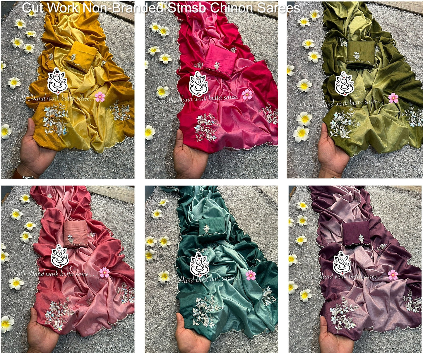 Cut Work Non-Branded Stmsb Chinon Sarees