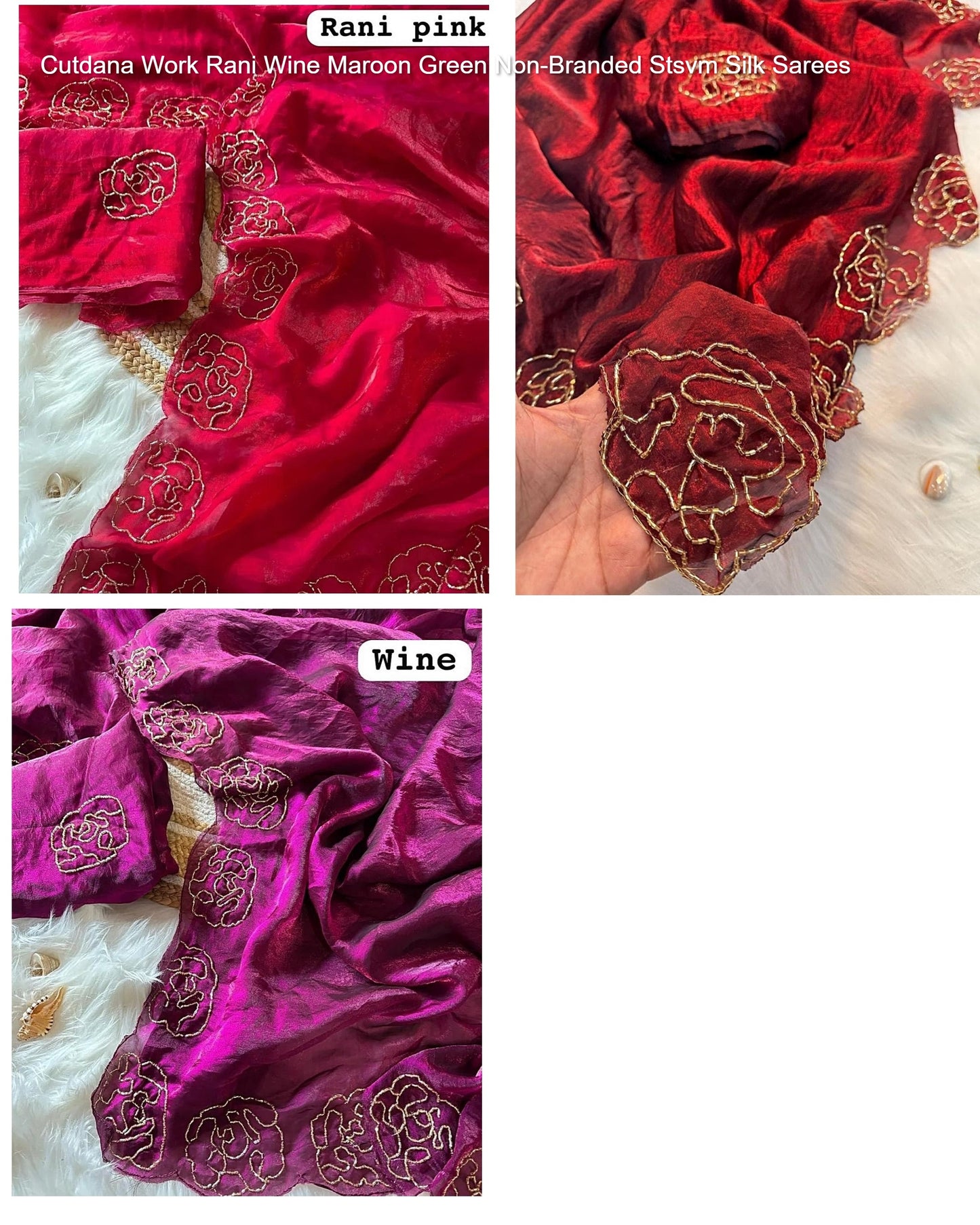 Cutdana Work Rani Wine Maroon Green Non-Branded Stsvm Silk Sarees