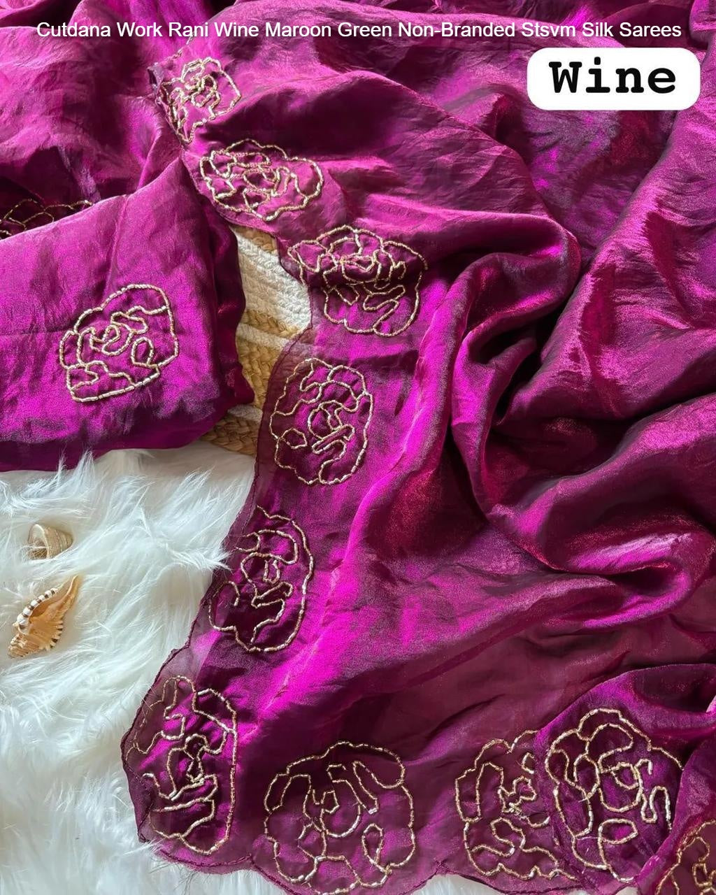 Cutdana Work Rani Wine Maroon Green Non-Branded Stsvm Silk Sarees