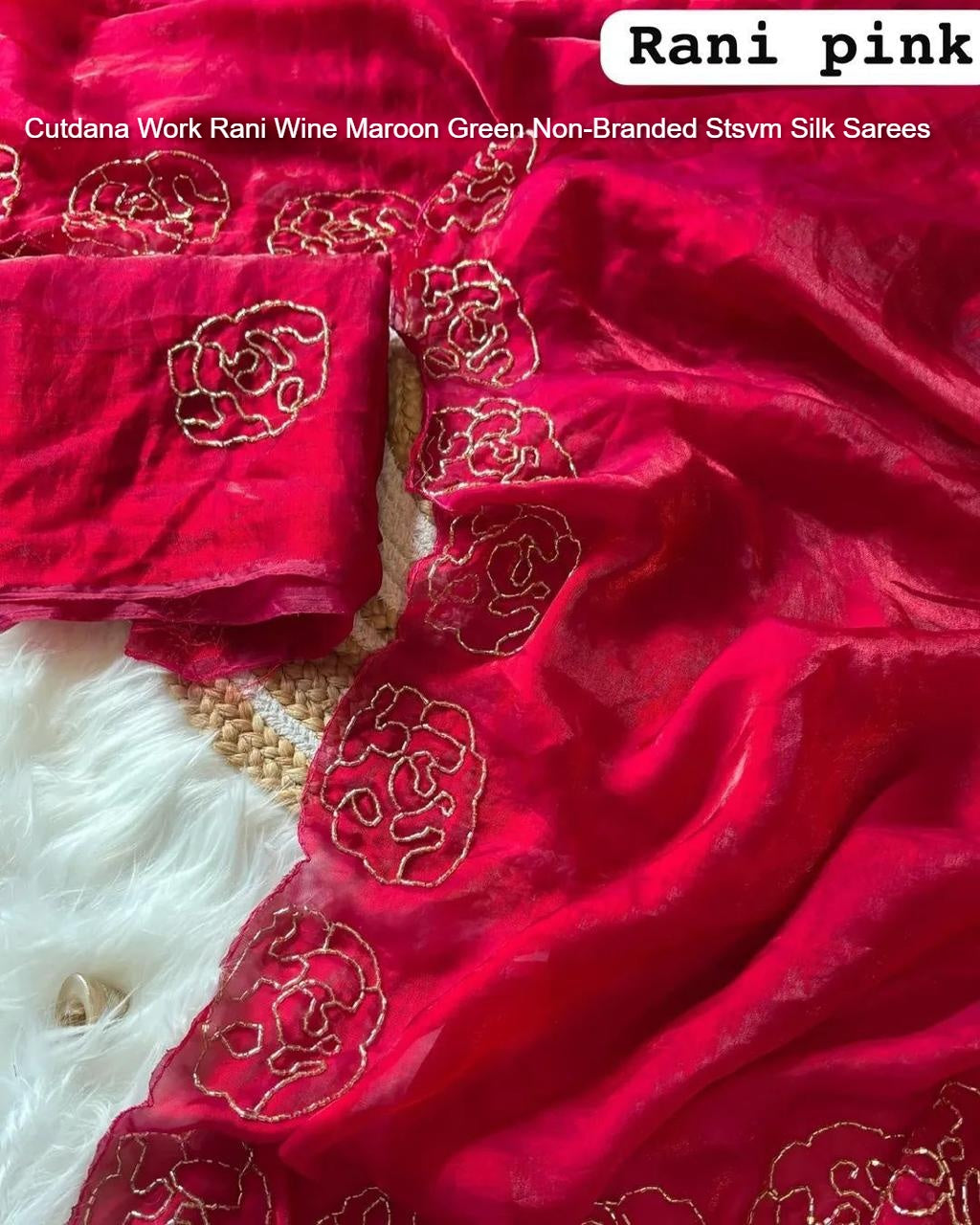 Cutdana Work Rani Wine Maroon Green Non-Branded Stsvm Silk Sarees
