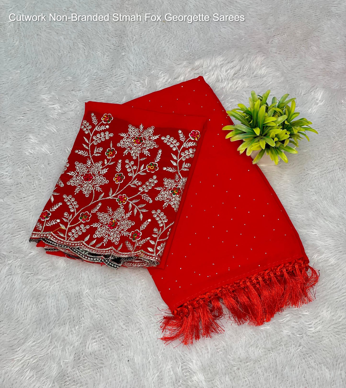 Cutwork Non-Branded Stmah Fox Georgette Sarees