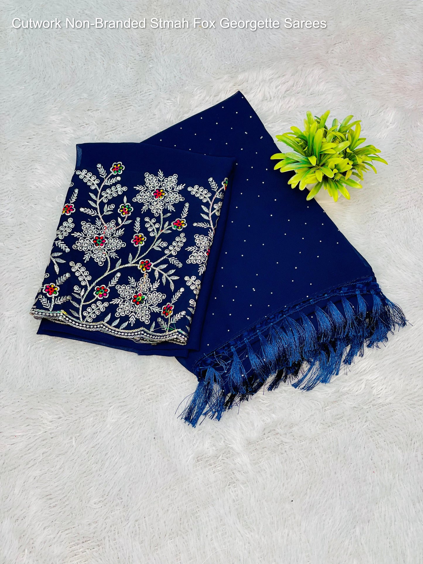 Cutwork Non-Branded Stmah Fox Georgette Sarees