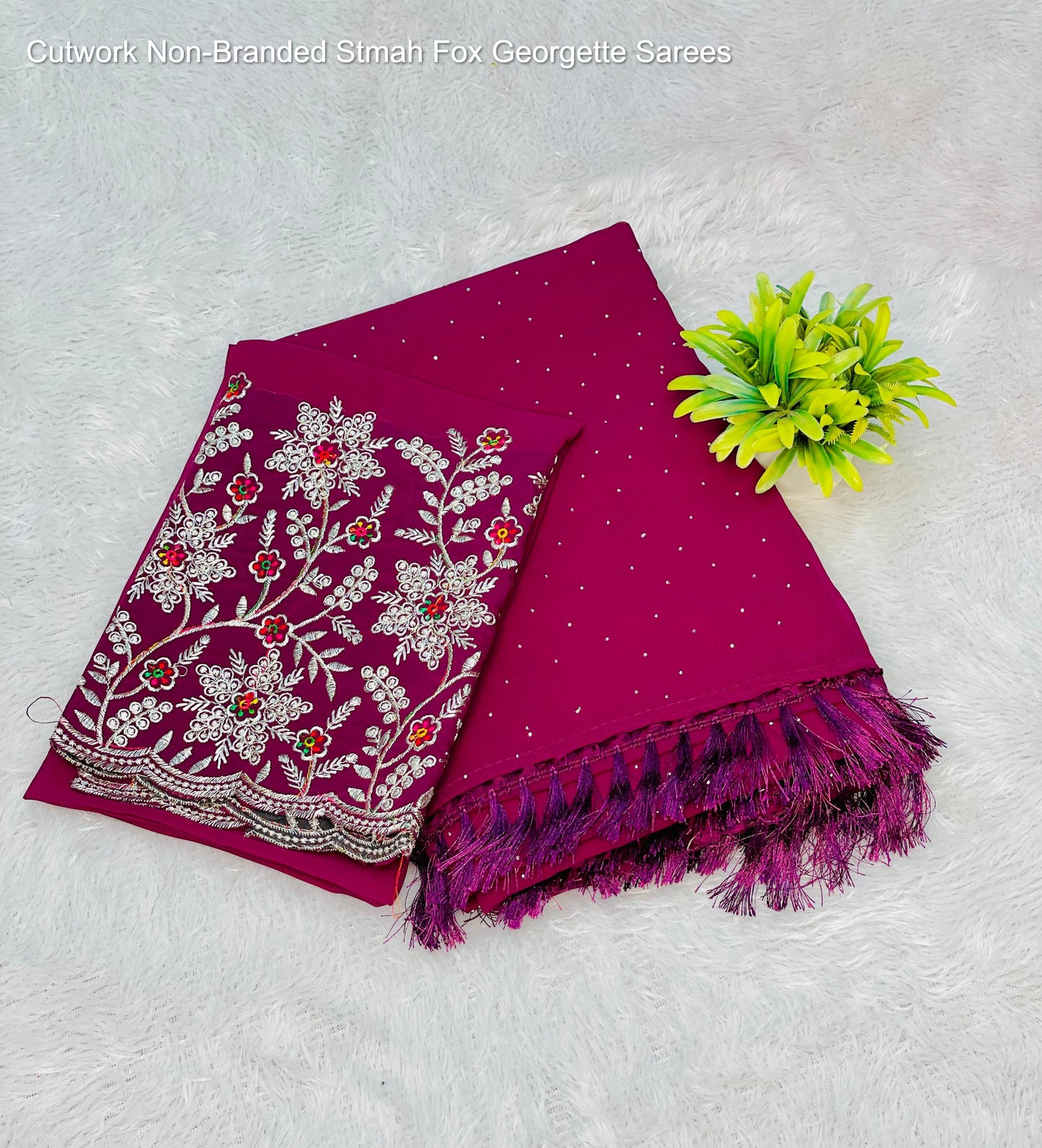 Cutwork Non-Branded Stmah Fox Georgette Sarees