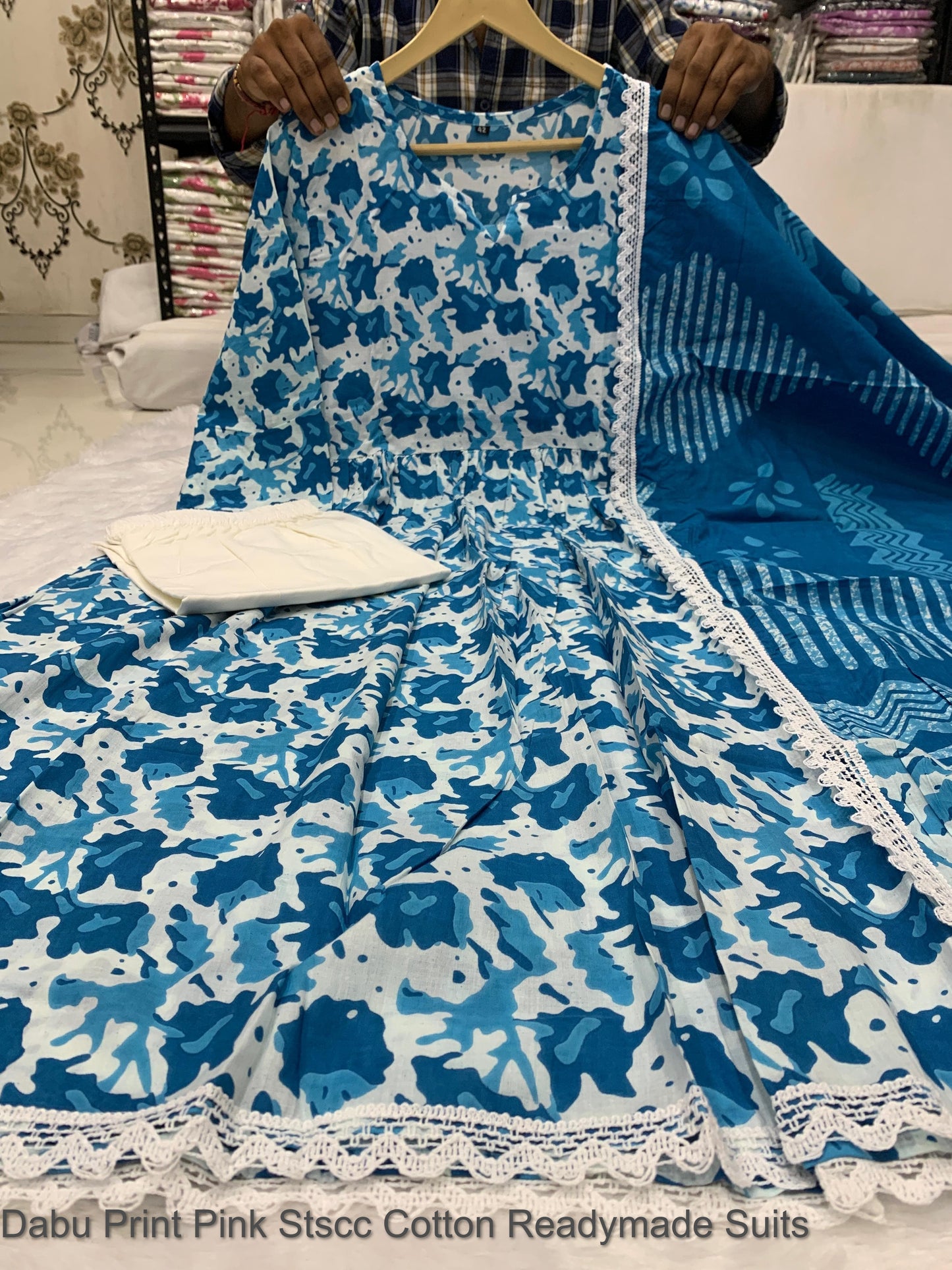 Dabu Print Pink Stscc Cotton Readymade Suits