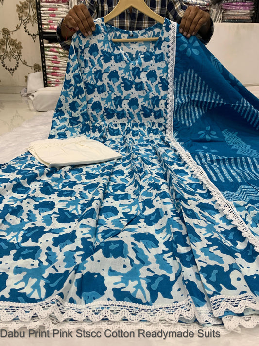 Dabu Print Pink Stscc Cotton Readymade Suits