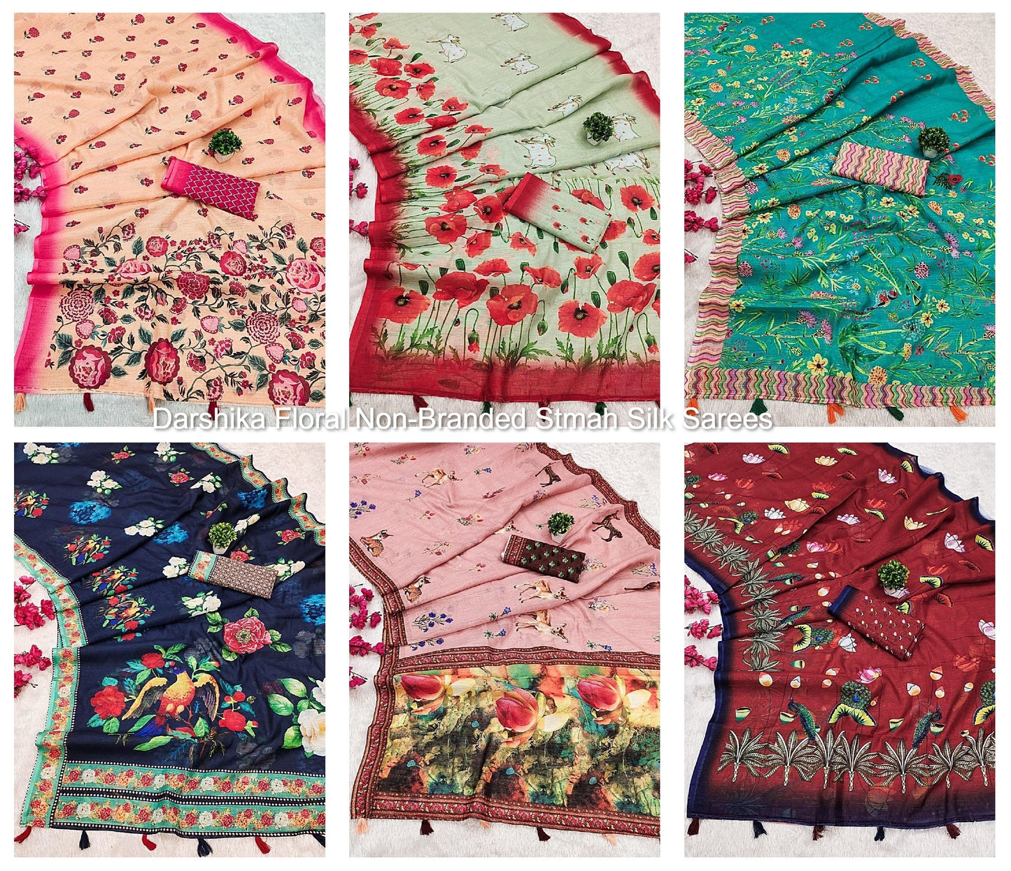 Darshika Floral Non-Branded Stmah Silk Sarees
