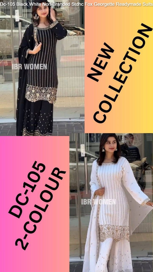 Dc-105 Black White Non-Branded Stdhc Fox Georgette Readymade Suits