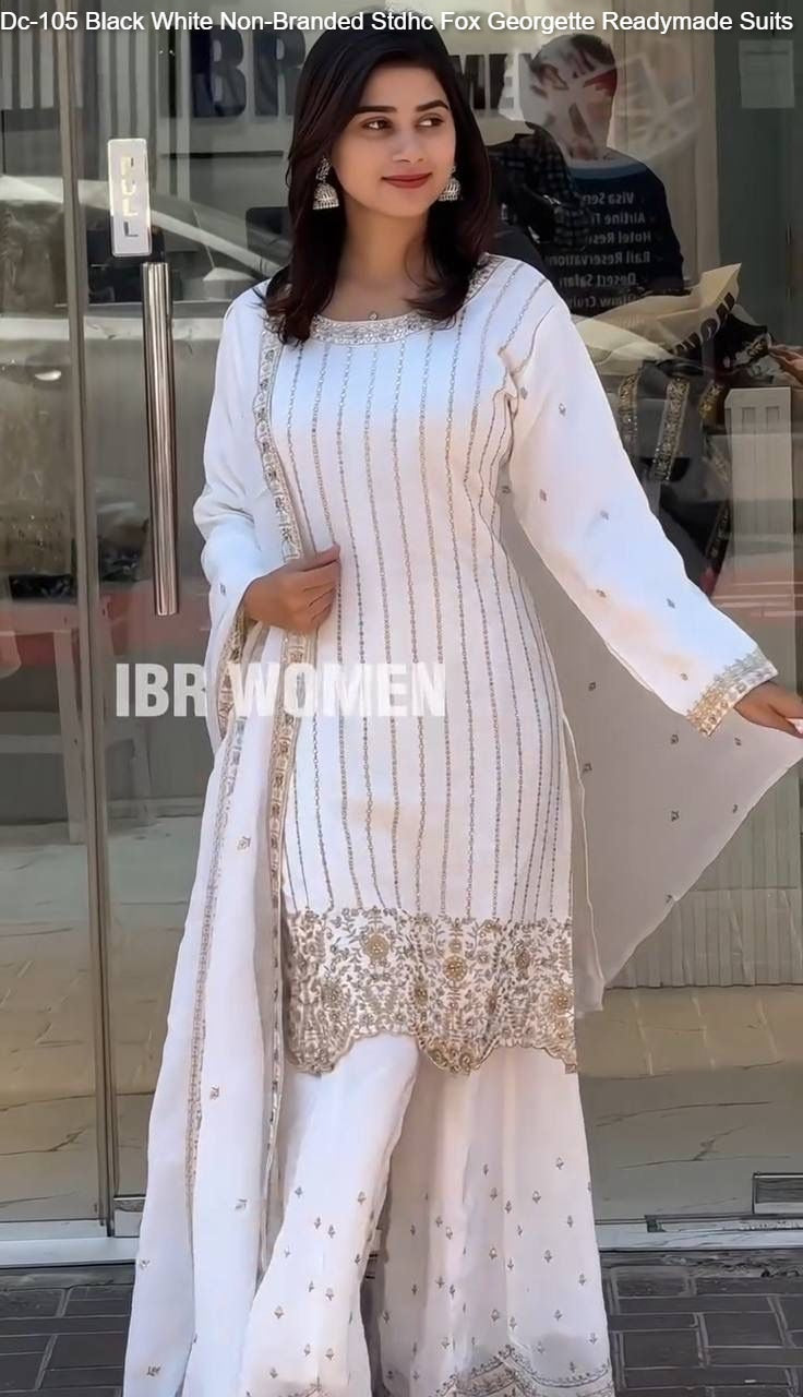 Dc-105 Black White Non-Branded Stdhc Fox Georgette Readymade Suits