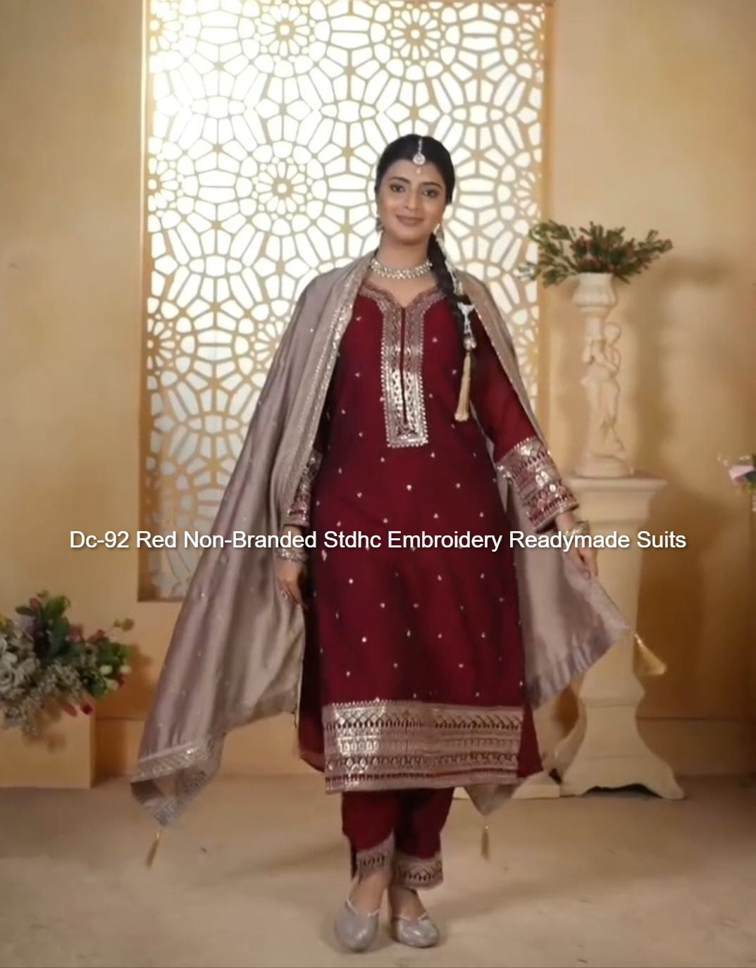 Dc-92 Red Non-Branded Stdhc Embroidery Readymade Suits