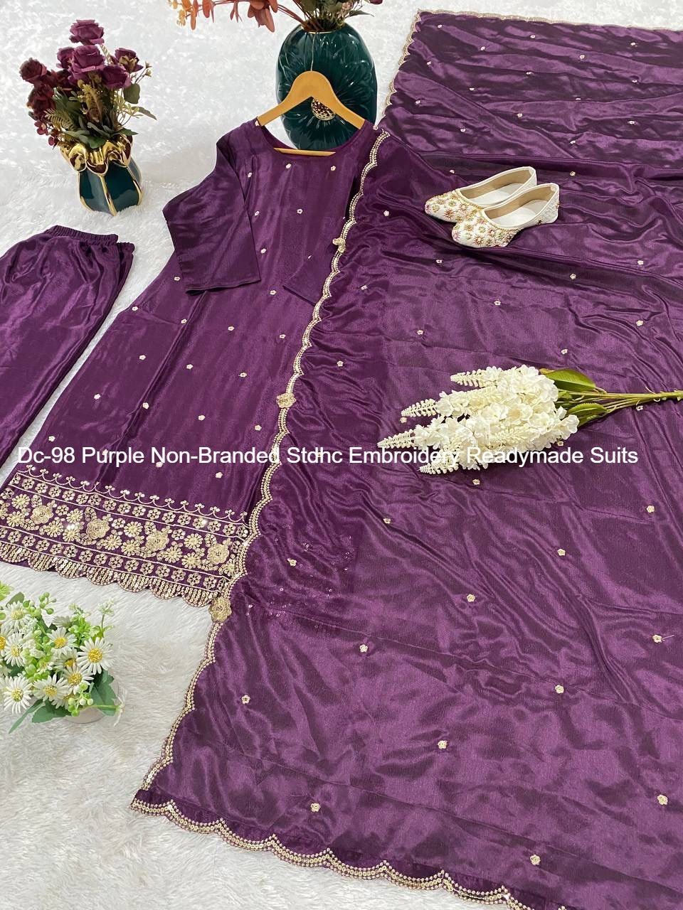 Dc-98 Purple Non-Branded Stdhc Embroidery Readymade Suits