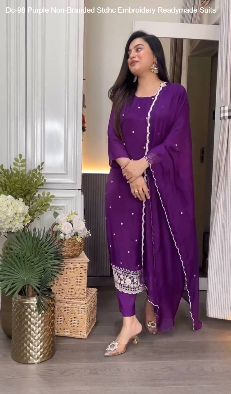 Dc-98 Purple Non-Branded Stdhc Embroidery Readymade Suits
