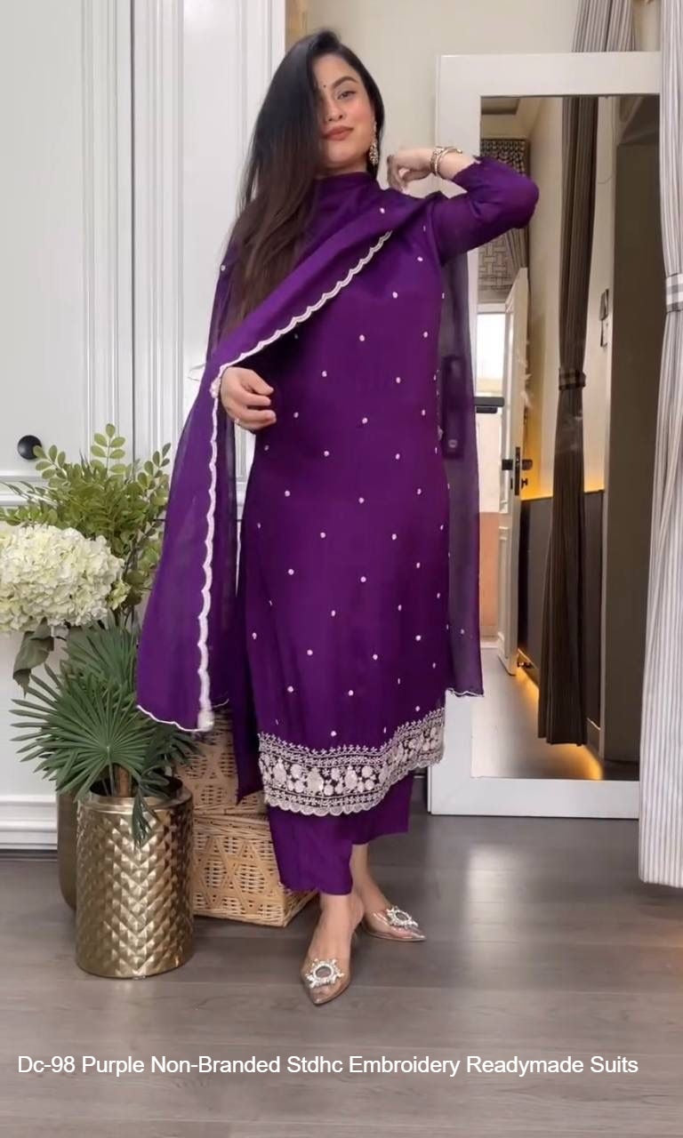 Dc-98 Purple Non-Branded Stdhc Embroidery Readymade Suits