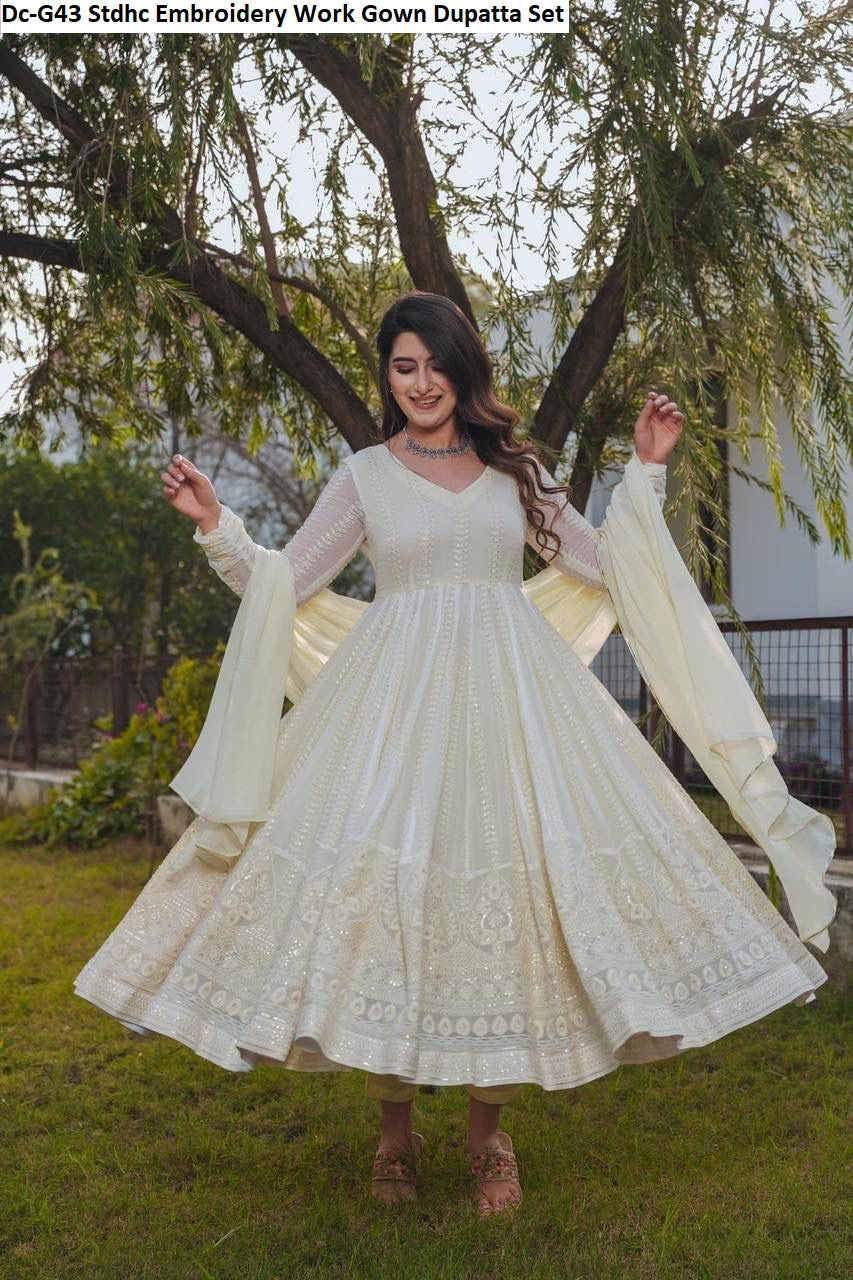 Dc-G43 Stdhc Embroidery Work Gown Dupatta Set