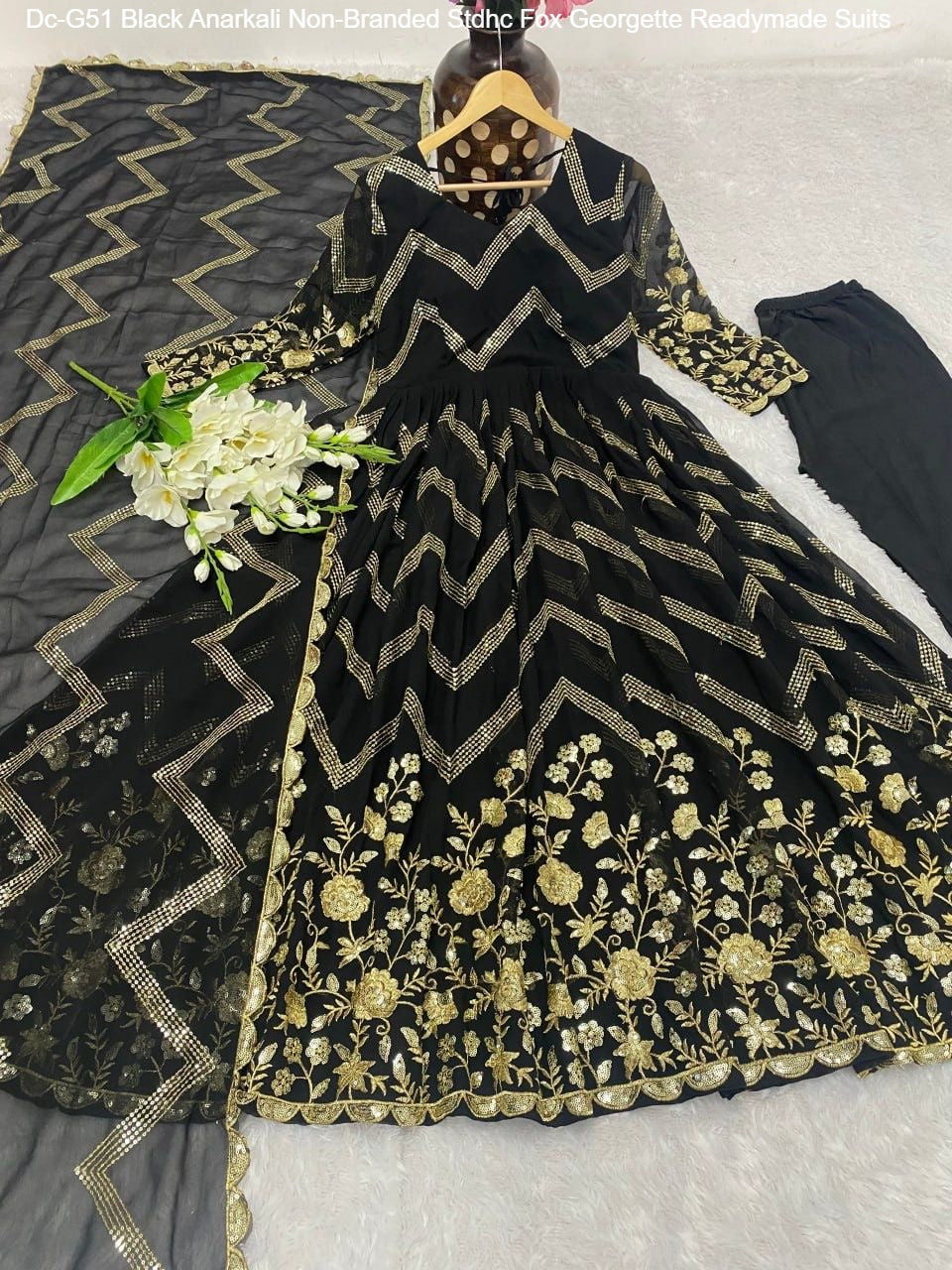 Dc-G51 Black Anarkali Non-Branded Stdhc Fox Georgette Readymade Suits