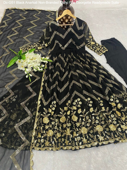 Dc-G51 Black Anarkali Non-Branded Stdhc Fox Georgette Readymade Suits