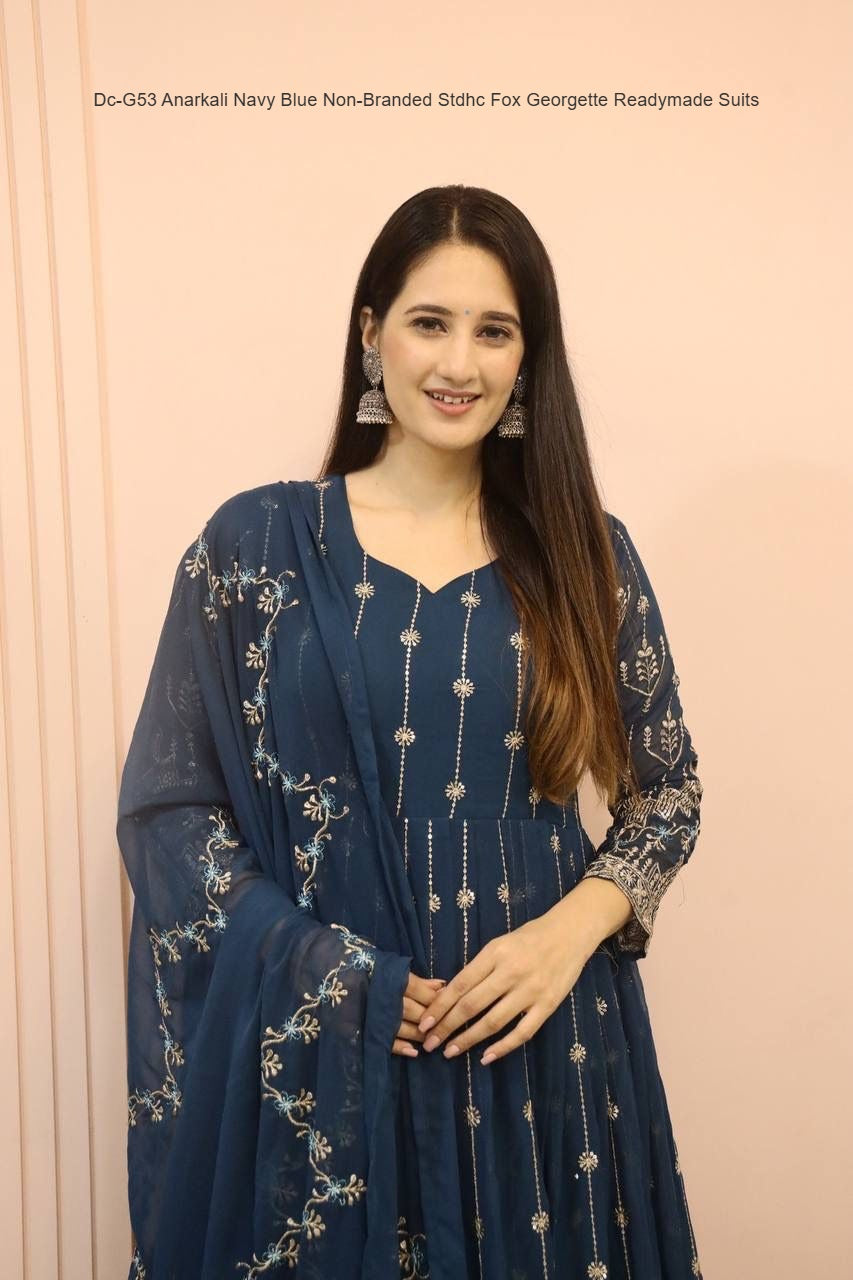 Dc-G53 Anarkali Navy Blue Non-Branded Stdhc Fox Georgette Readymade Suits