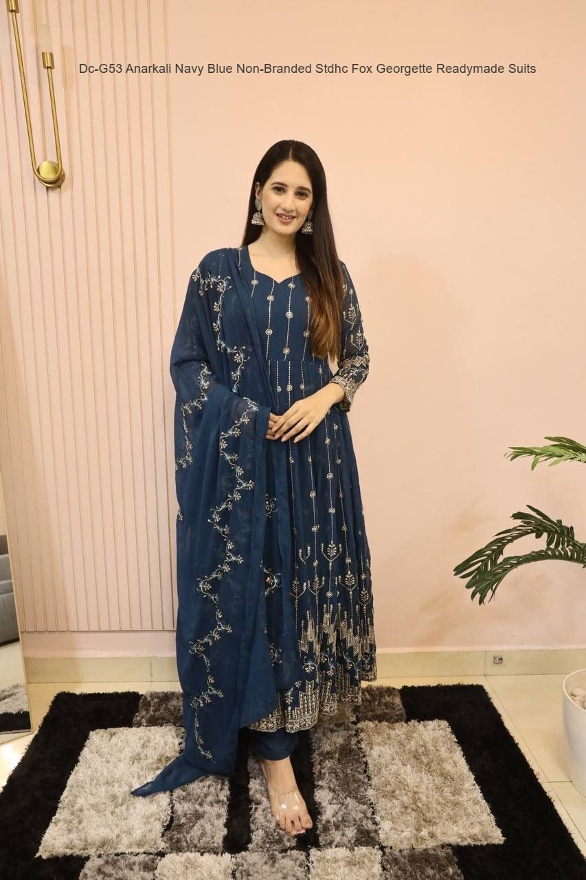 Dc-G53 Anarkali Navy Blue Non-Branded Stdhc Fox Georgette Readymade Suits