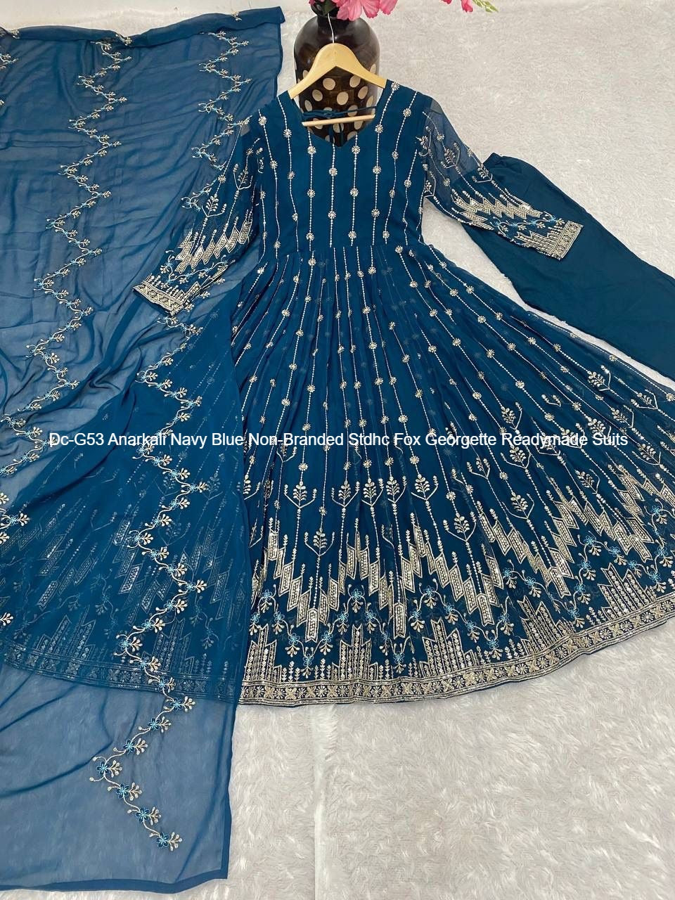 Dc-G53 Anarkali Navy Blue Non-Branded Stdhc Fox Georgette Readymade Suits