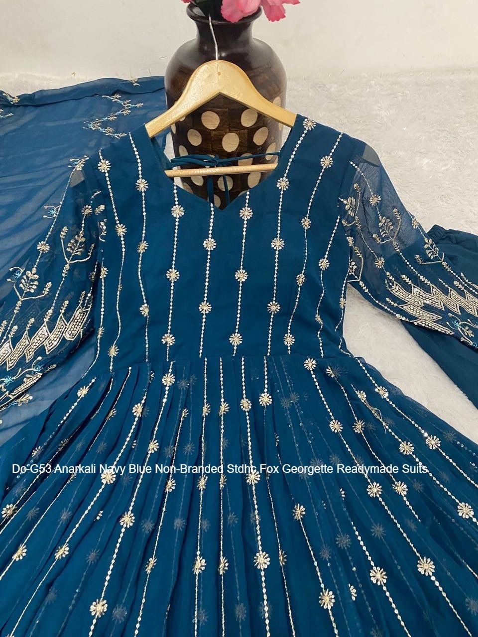 Dc-G53 Anarkali Navy Blue Non-Branded Stdhc Fox Georgette Readymade Suits