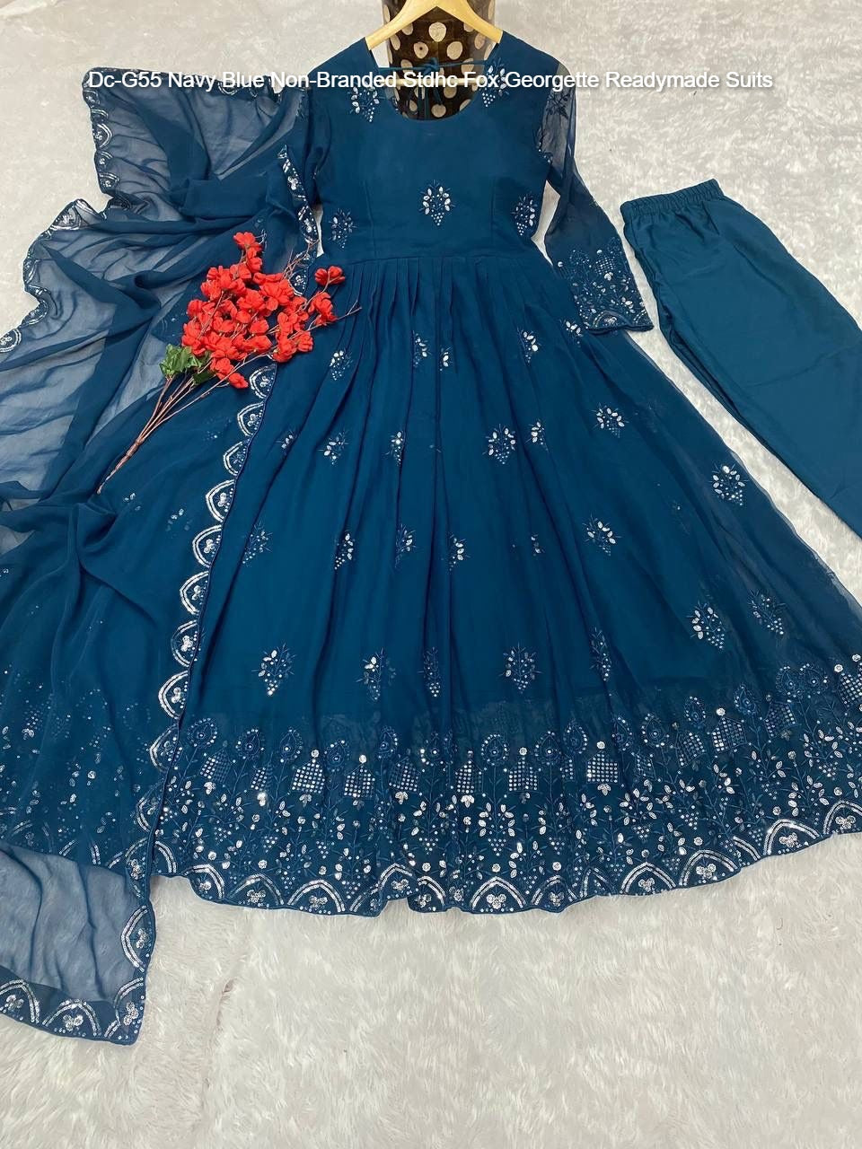 Dc-G55 Navy Blue Non-Branded Stdhc Fox Georgette Readymade Suits