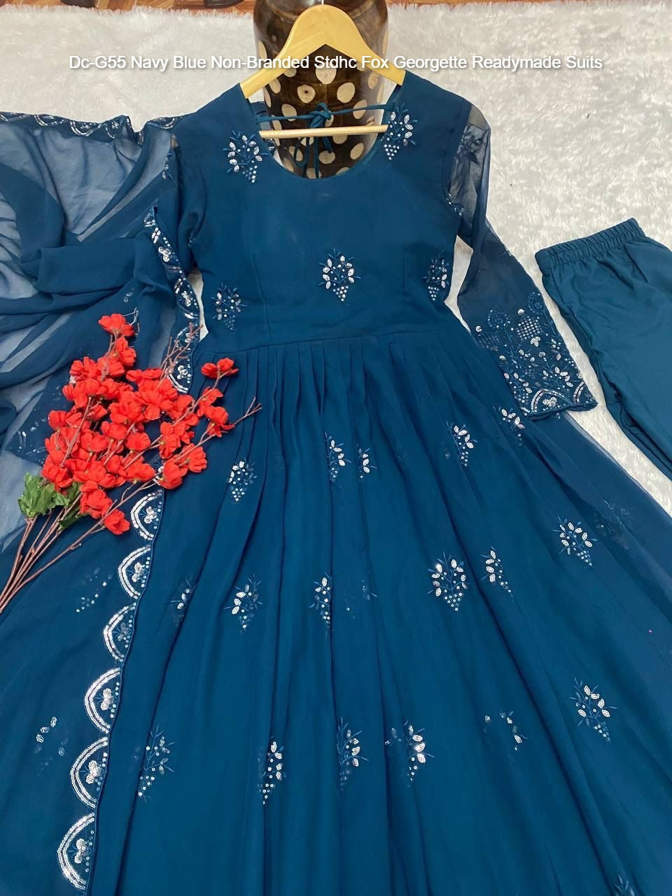 Dc-G55 Navy Blue Non-Branded Stdhc Fox Georgette Readymade Suits