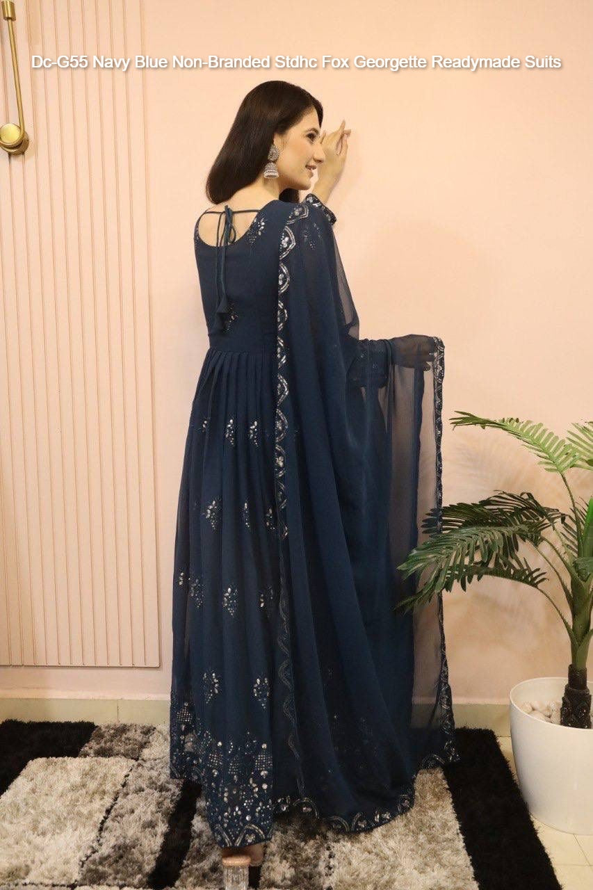 Dc-G55 Navy Blue Non-Branded Stdhc Fox Georgette Readymade Suits
