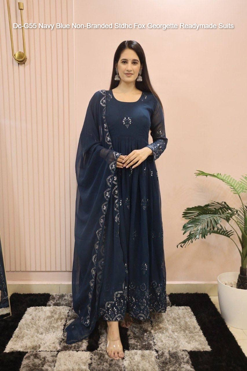 Dc-G55 Navy Blue Non-Branded Stdhc Fox Georgette Readymade Suits
