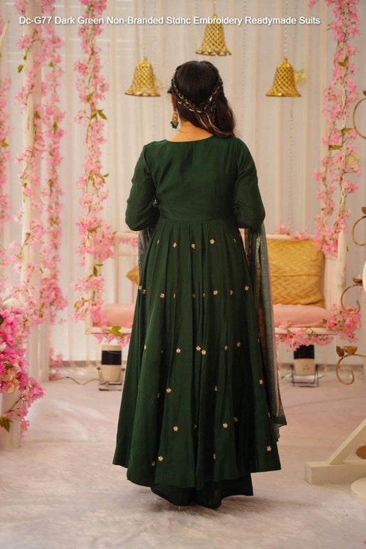 Dc-G77 Dark Green Non-Branded Stdhc Embroidery Readymade Suits