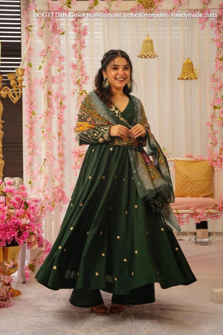 Dc-G77 Dark Green Non-Branded Stdhc Embroidery Readymade Suits